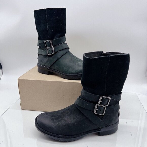 UGG Lorna Waterproof Bootie Boots Black Suede Leather Wool Womens US 6 New - Picture 3 of 11
